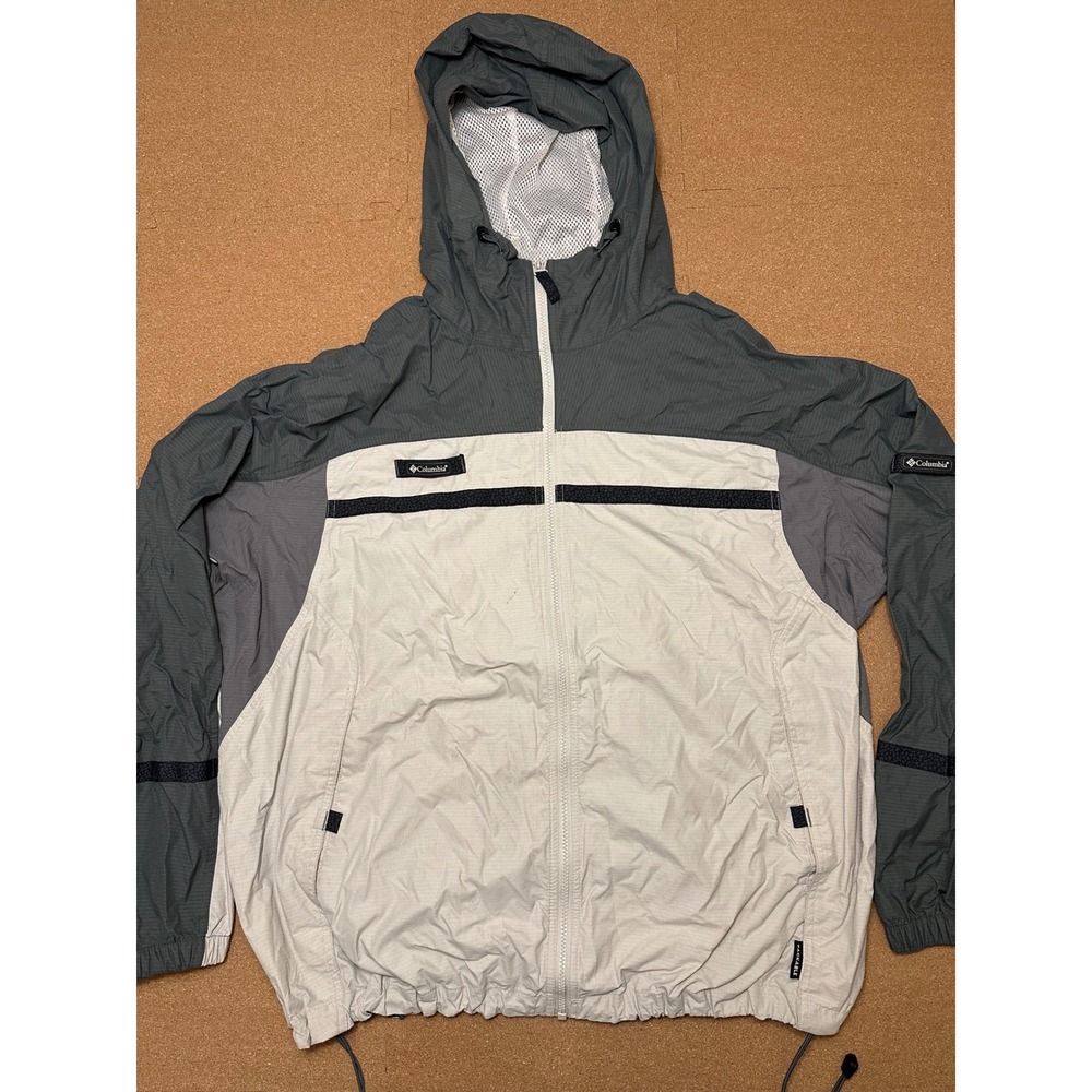 Columbia Windbreaker Jacket Mens XXL Grey Packable Hooded Ripstop Colorblock